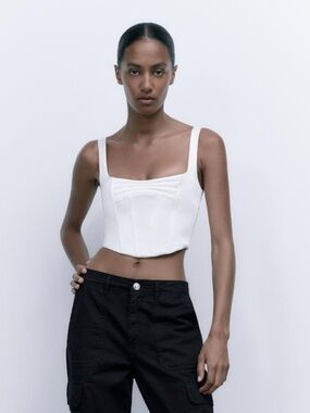 Zara White Structured Corset Crop Top